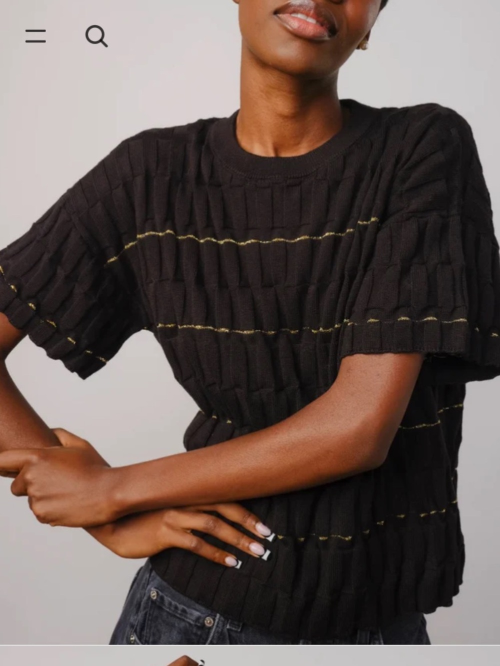 The Endery Black Gold Wiggle Stripe Knit Grid Tee M/L